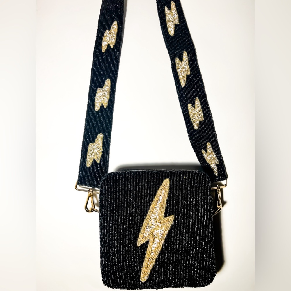 Black beaded lighting bolt bad. Brand new, never used.